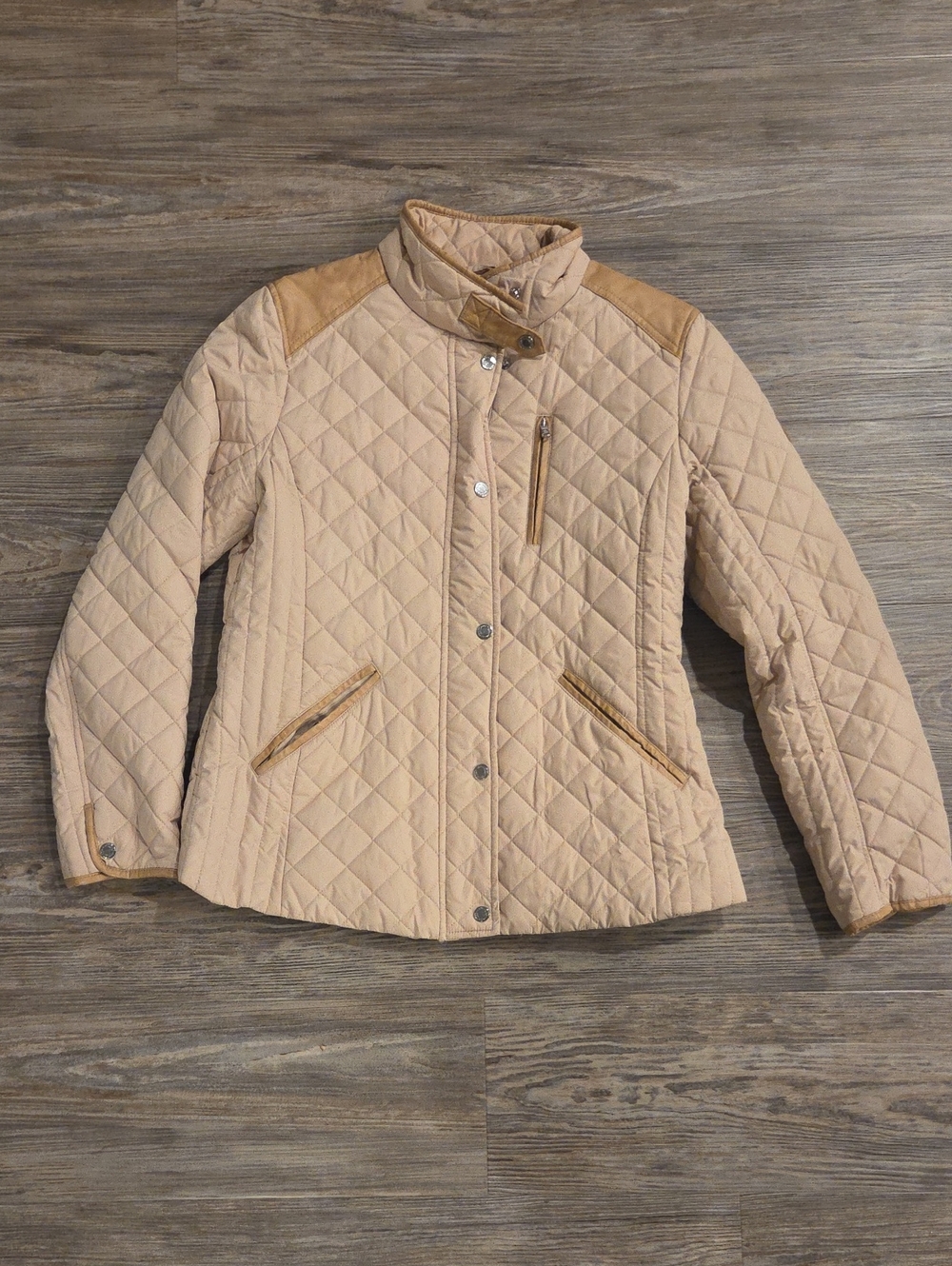 Ralph Lauren Light Beige Quilted Puffer Jacket with Tan Trim